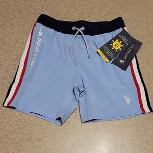 U.S. Polo Assn. Light Blue Swim Trunks with Stripes Size Small 6/7 New With Tags